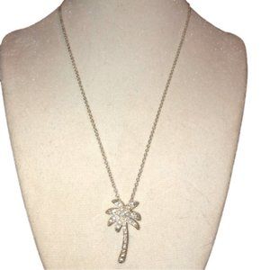 STERLING Silver Palm Tree Pendant w Cubic Zirconia Stones on 925 Chain 16.5”